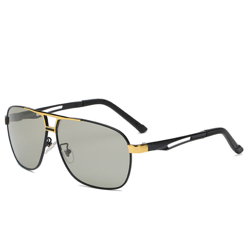 FashionRay aviator sunglasses with gold accents and black frame on white background