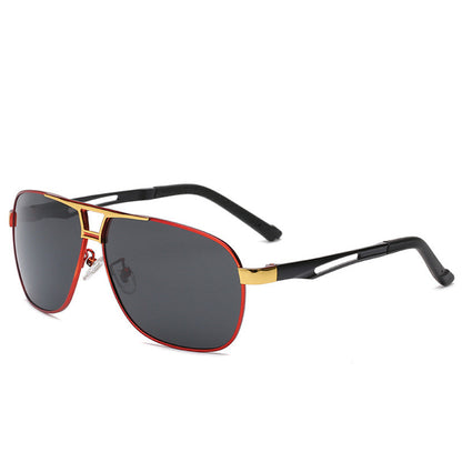 FashionRay trendy aviator sunglasses with black lenses, red frame, and gold accents