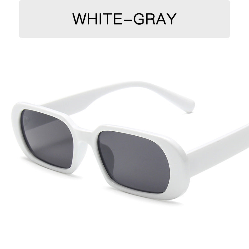 White-gray rectangular sunglasses with thick frame, trendy eyewear from FashionRay