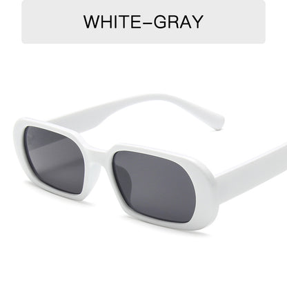 White-gray rectangular sunglasses with thick frame, trendy eyewear from FashionRay