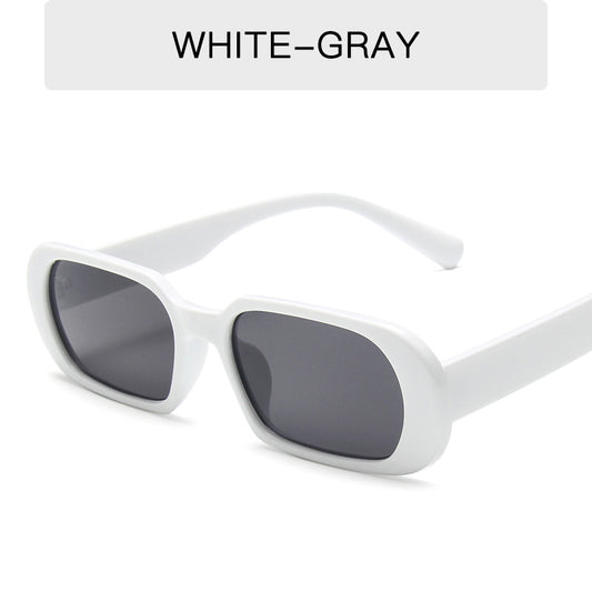 White-gray rectangular sunglasses with thick frame, trendy eyewear from FashionRay