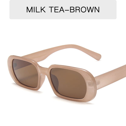Milk tea brown rectangle sunglasses, trendy eyewear at FashionRay