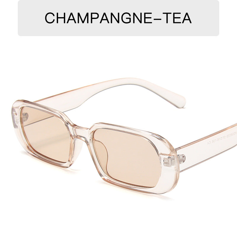 Champagne-tea rectangular sunglasses with transparent frame, FashionRay trendy eyewear