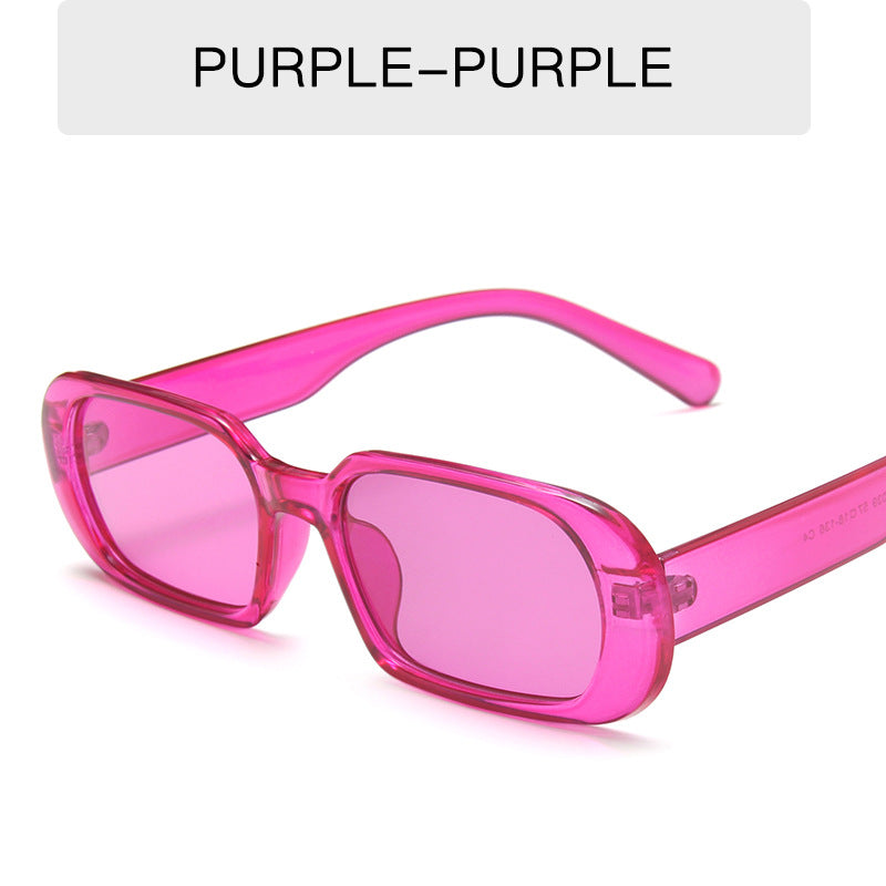 Trendy purple rectangular sunglasses with tinted lenses, FashionRay bold style accessory