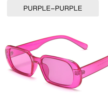 Trendy purple rectangular sunglasses with tinted lenses, FashionRay bold style accessory