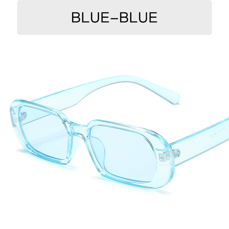 FashionRay light blue rectangular sunglasses with transparent blue frames and lenses