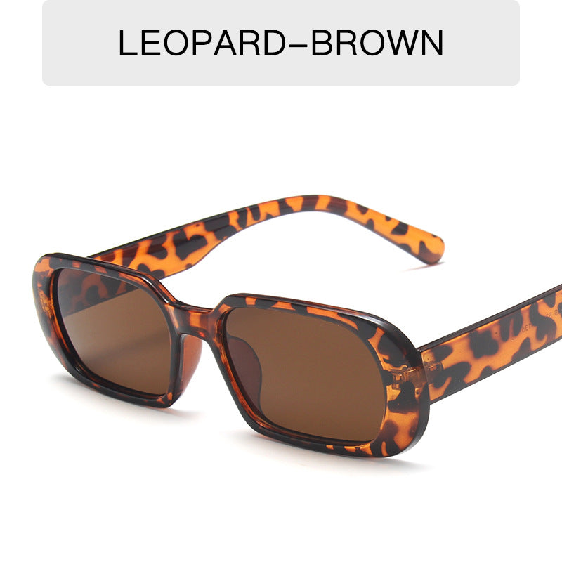 Trendy leopard-brown rectangular sunglasses with bold frame, FashionRay eyewear