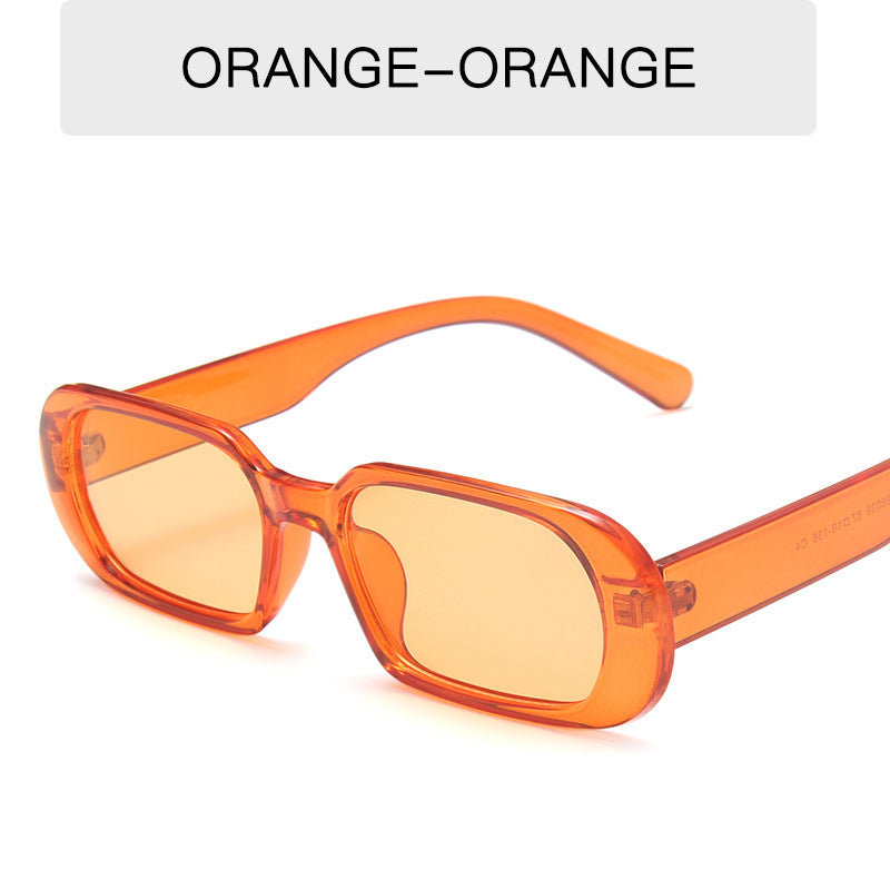 Trendy orange rectangular sunglasses with transparent frame from FashionRay