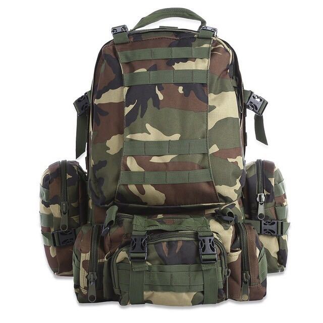 Camouflage military-style backpack with multiple zippered pockets, FashionRay outdoor gear