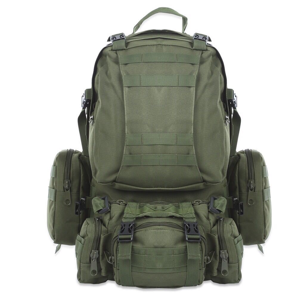Olive green tactical backpack with multiple zip pockets, shown on white background for FashionRay