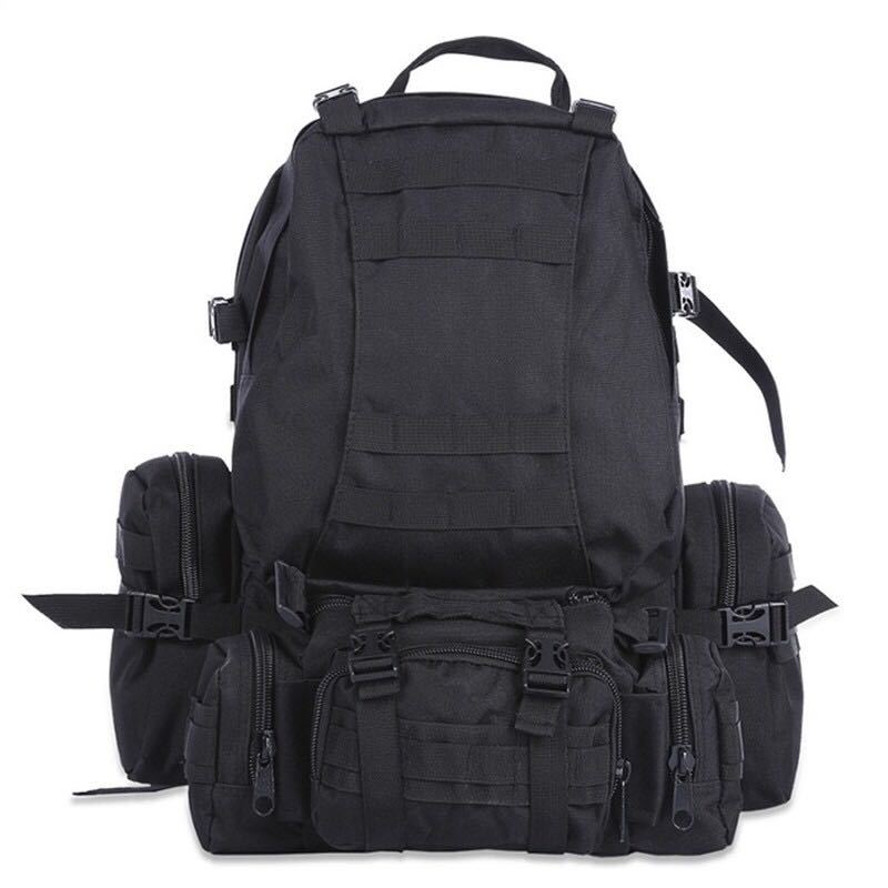Black tactical backpack with multiple zippered compartments and sturdy straps, FashionRay accessory