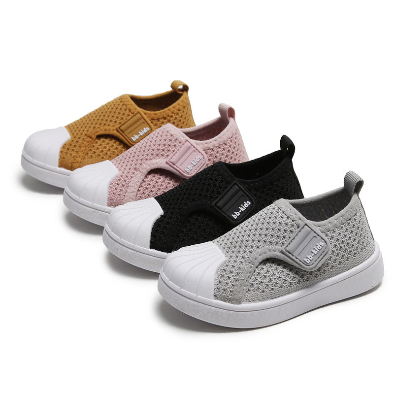 Trendy mesh slip-on sneakers for kids in yellow, pink, black, and gray from FashionRay