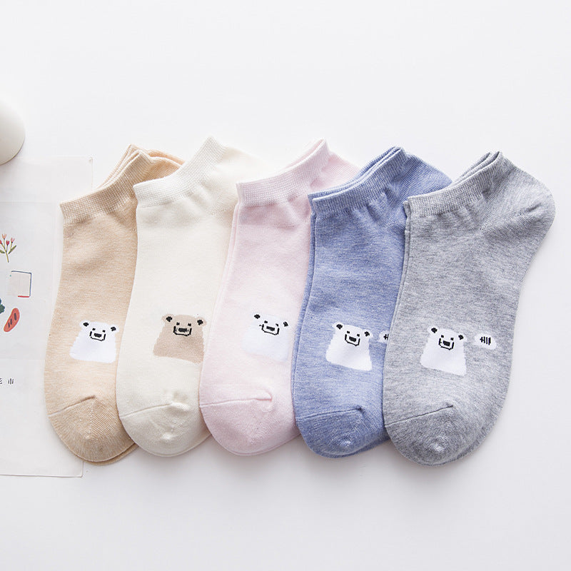 Cute pastel ankle socks with bear faces, trendy fashion from FashionRay on white background