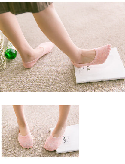 Woman wearing light pink no-show socks on beige carpet, FashionRay comfortable style