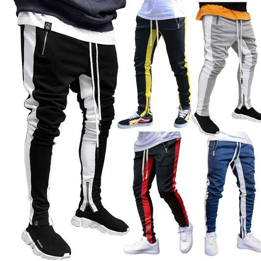 Men’s colorblock joggers with zipper details in black, yellow, grey, red, and blue from FashionRay