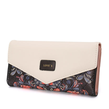 FashionRay women's clutch wallet with cream flap, floral print, and LOVE'S label