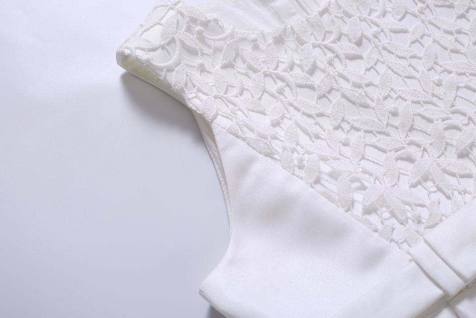 White sleeveless lace top with floral embroidery, FashionRay trendy comfortable style