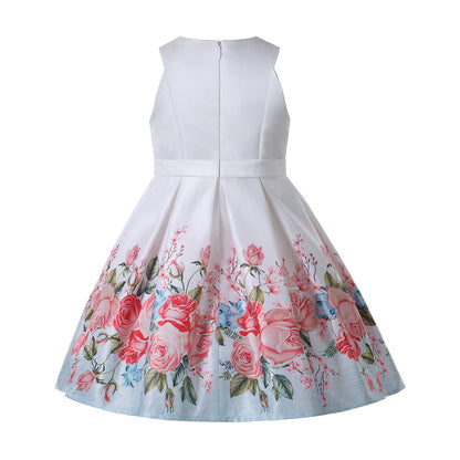 White sleeveless floral dress with pink roses, FashionRay trendy girls clothing