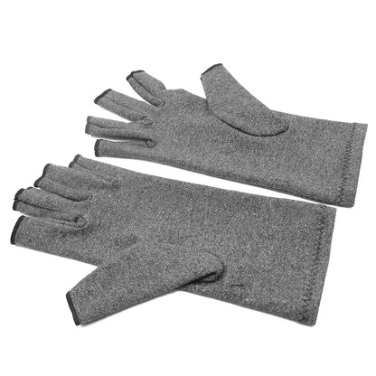 Gray fingerless gloves with a soft fabric finish, stylish comfort from FashionRay.