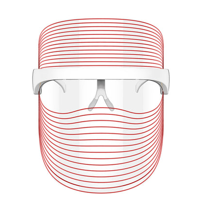 Futuristic face shield with red stripes and white frame, stylish protective eyewear at FashionRay
