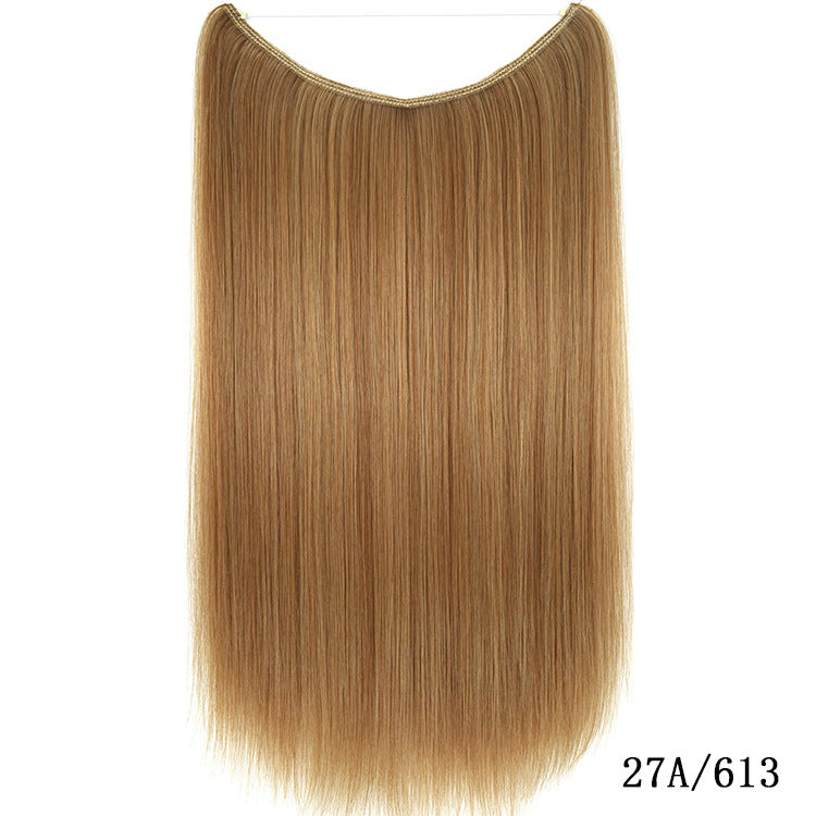 Straight honey blonde halo hair extension on white background, FashionRay trendy wig accessory