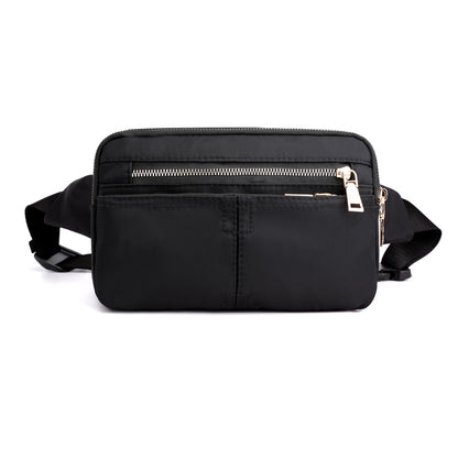 FashionRay sleek black crossbody bag with zippered pockets and adjustable strap