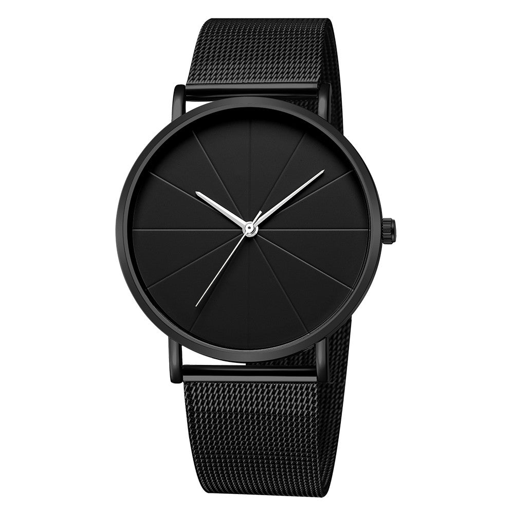 Minimalist black wristwatch with mesh strap, stylish modern accessory at FashionRay