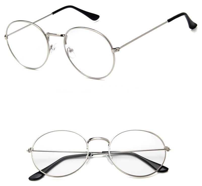 FashionRay round silver metal eyeglasses with clear lenses and black temple tips