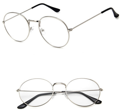 FashionRay round silver metal eyeglasses with clear lenses and black temple tips
