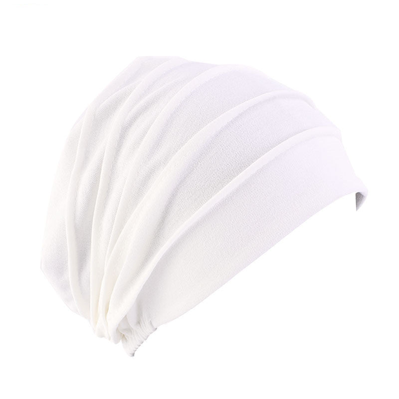 White ruched stretch turban hat, soft and comfortable, FashionRay accessory