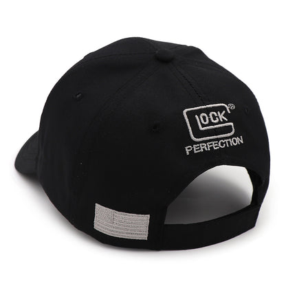 Black baseball cap with white embroidery, LOCK logo and PERFECTION text, FashionRay accessory