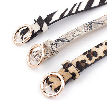 FashionRay animal print belts with gold buckles in zebra, snakeskin, and leopard patterns