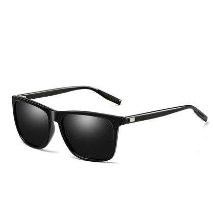 Black square-frame sunglasses with dark lenses, stylish eyewear from FashionRay