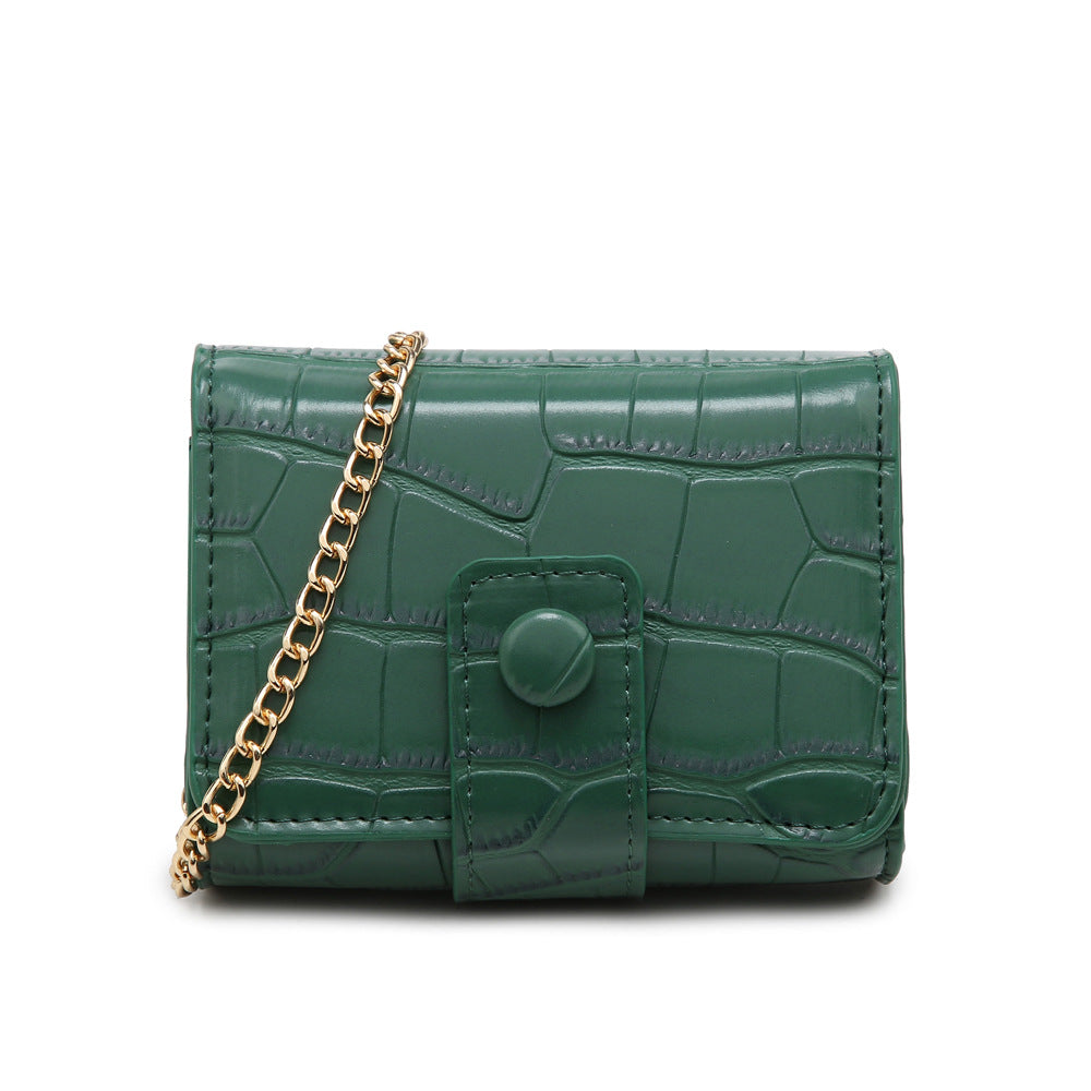 Green crocodile pattern crossbody bag with gold chain, FashionRay trendy accessory