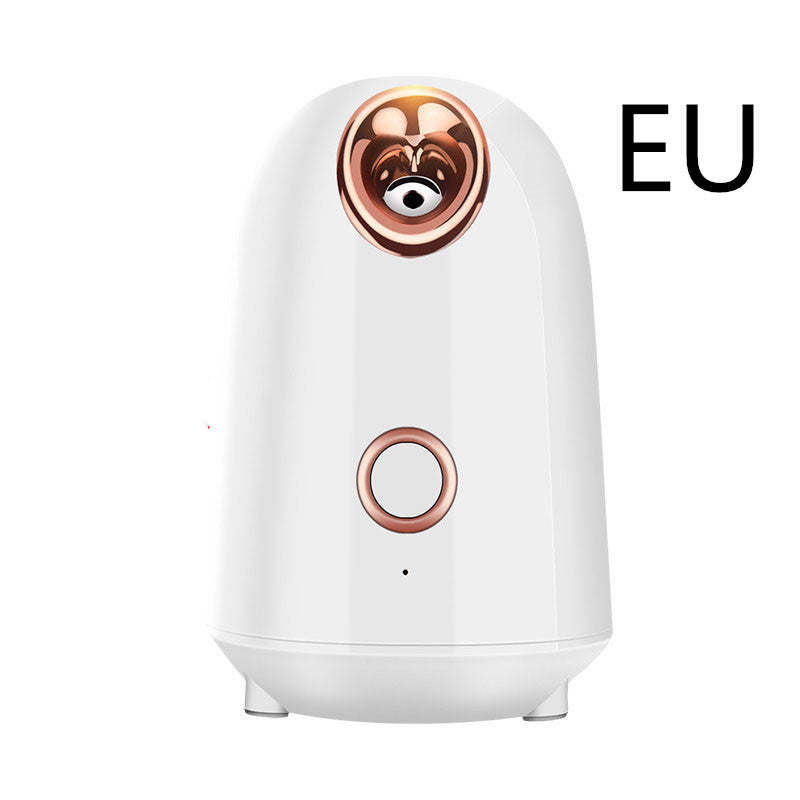 White and rose gold automatic pet feeder with round button, FashionRay EU plug