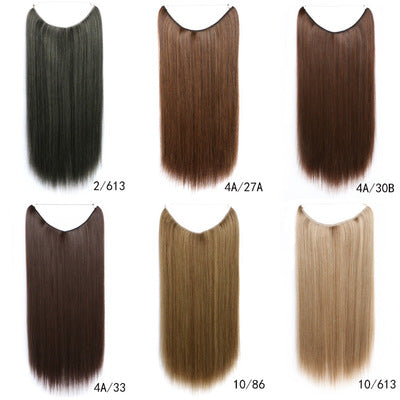 Six straight hair extension pieces in different natural shades, displayed on a white background