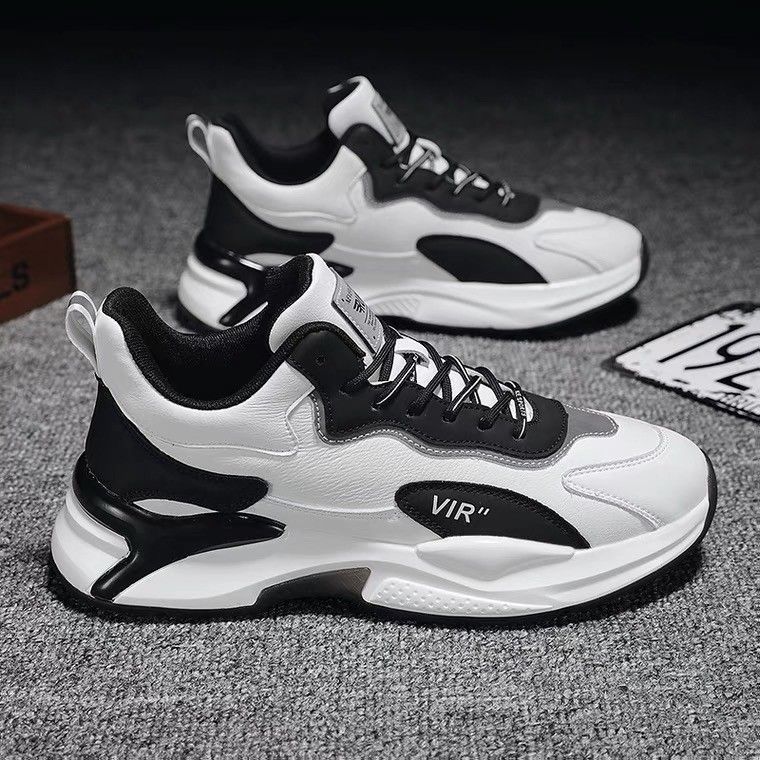 Black and white chunky sneakers with 'VIR' text on side, stylish footwear at FashionRay