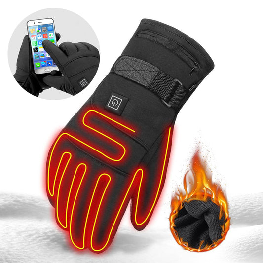 Black heated touchscreen gloves with fire graphic, ideal for winter comfort by FashionRay