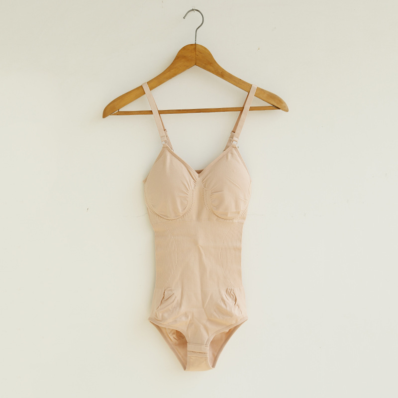 Beige shapewear bodysuit with adjustable straps on hanger, FashionRay trendy comfort style