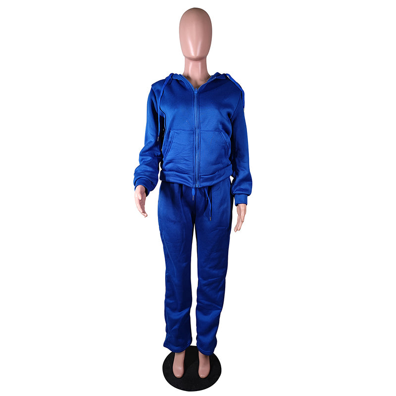 Female mannequin in royal blue hoodie tracksuit set, sporty loungewear from FashionRay