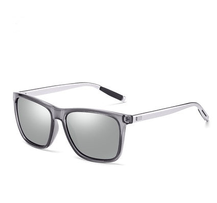 Trendy square gray sunglasses with mirrored lenses, FashionRay modern eyewear