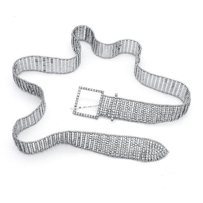 Silver rhinestone belt with square buckle, FashionRay trendy accessory on white background