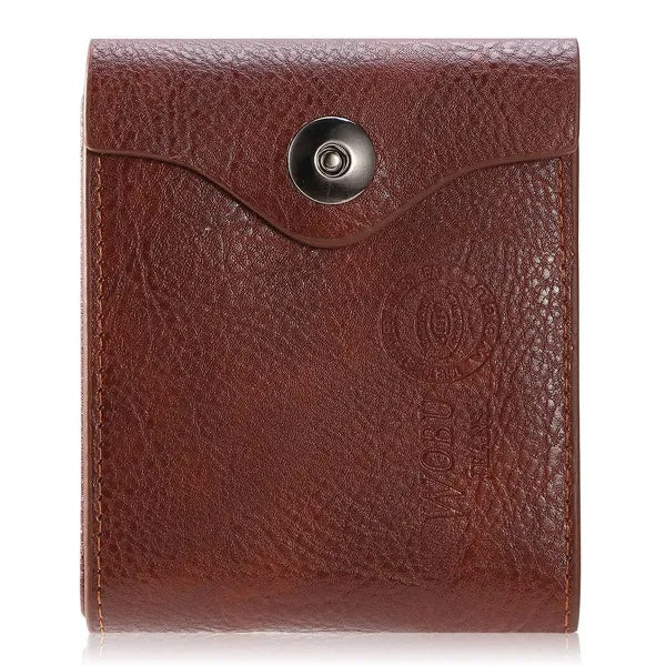 Brown leather wallet with button clasp, minimalist design, FashionRay accessory