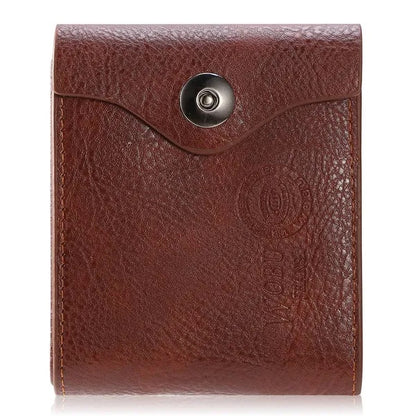 Brown leather wallet with button clasp, minimalist design, FashionRay accessory