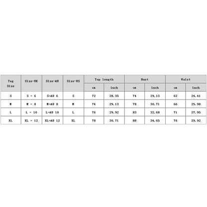 FashionRay clothing size chart showing UK, AU, US sizes and top, bust, waist measurements in cm and inch.