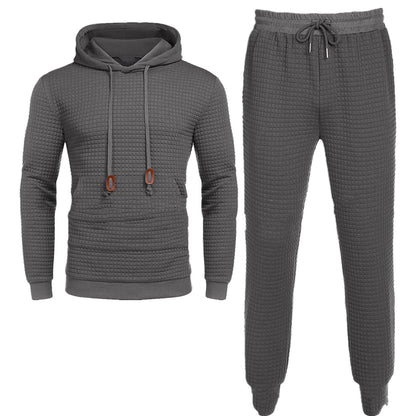 Gray waffle knit hoodie and jogger set, modern loungewear from FashionRay