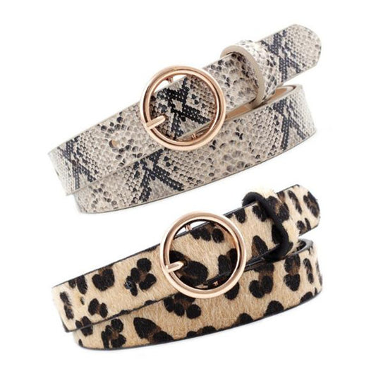 FashionRay animal print belts with gold round buckles, snake and leopard pattern accessories