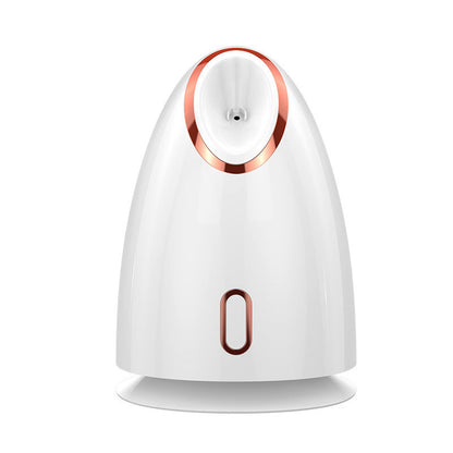 Sleek white facial steamer with rose gold trim, home skincare device from FashionRay