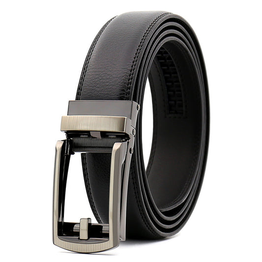 FashionRay black leather belt with silver buckle, stylish and versatile men's accessory