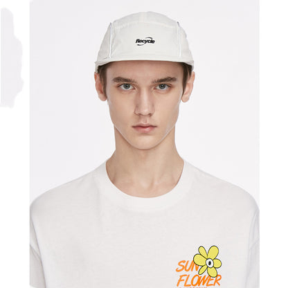 Model wears white Recycle cap and Sun Flower graphic T-shirt, FashionRay trendy casual style